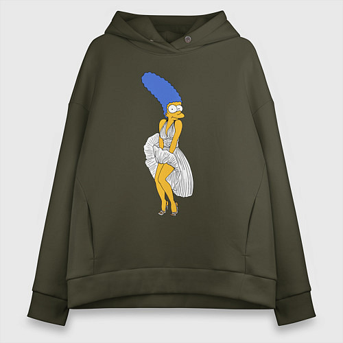 Женское худи оверсайз Мардж Симпсон в позе Мэрилин Монро / Хаки – фото 1