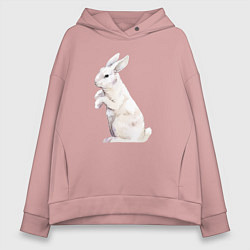 Толстовка оверсайз женская Белый милый кролик, цвет: пыльно-розовый