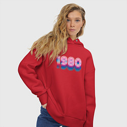 Толстовка оверсайз женская 1980 год ретро неон, цвет: красный — фото 2