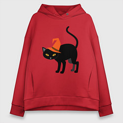 Толстовка оверсайз женская Чёрный хэллоуинский котик, цвет: красный