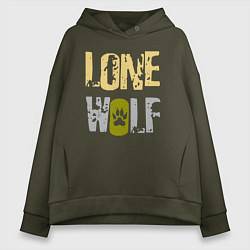 Толстовка оверсайз женская Lone Wolf - одинокий волк, цвет: хаки