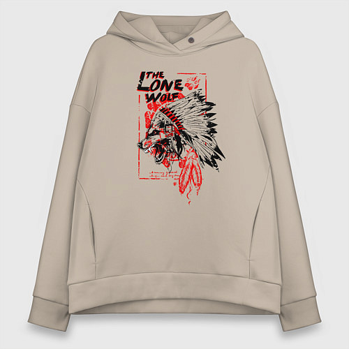 Женское худи оверсайз Одинокий волк индеец / Миндальный – фото 1