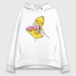 Толстовка оверсайз женская Гомер Симпсон нацелился на пончик, цвет: белый