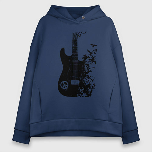 Женское худи оверсайз Гитара и птицы / Тёмно-синий – фото 1