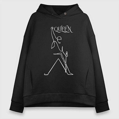 Женское худи оверсайз Queen- Фредди и микрофон / Черный – фото 1