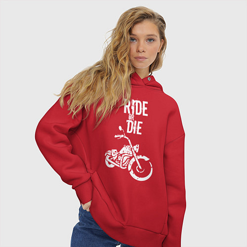 Женское худи оверсайз Ride or Die винтаж / Красный – фото 3