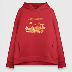 Толстовка оверсайз женская Lazy autumn with a fox, цвет: красный