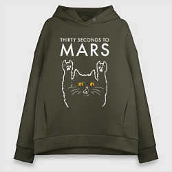 Толстовка оверсайз женская Thirty Seconds to Mars rock cat, цвет: хаки