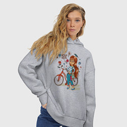Толстовка оверсайз женская Девушка с велосипедом, цвет: меланж — фото 2