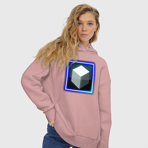 Женское худи оверсайз Белый геометрический куб с сиянием / Пыльно-розовый – фото 3