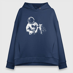 Толстовка оверсайз женская Космонавт с котом, цвет: тёмно-синий