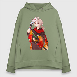 Толстовка оверсайз женская Каэдэхара Кадзуха с мечом, цвет: авокадо