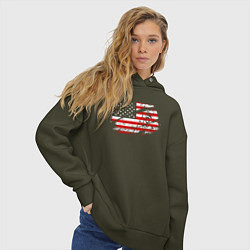 Толстовка оверсайз женская Флаг США с хоккеистом, цвет: хаки — фото 2