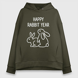 Толстовка оверсайз женская Счастливого года кролика, цвет: хаки