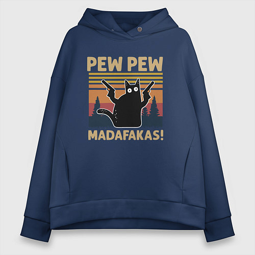 Женское худи оверсайз Кот с пистолетами - Madafakas / Тёмно-синий – фото 1
