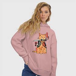 Толстовка оверсайз женская Японский Кот Якудза, цвет: пыльно-розовый — фото 2