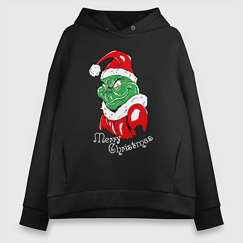 Женское худи оверсайз Merry Christmas, Santa Claus Grinch / Черный – фото 1