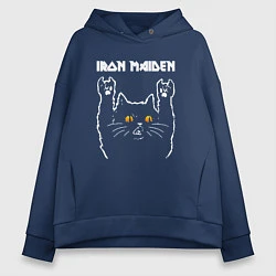Толстовка оверсайз женская Iron Maiden rock cat, цвет: тёмно-синий