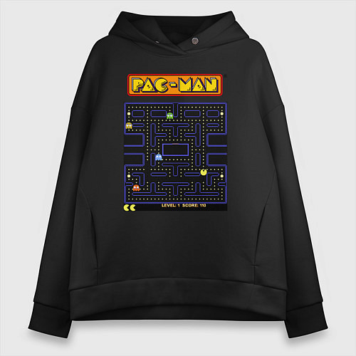 Женское худи оверсайз Pac-Man на ZX-Spectrum / Черный – фото 1