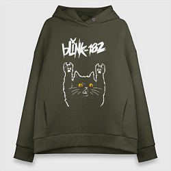 Толстовка оверсайз женская Blink 182 rock cat, цвет: хаки