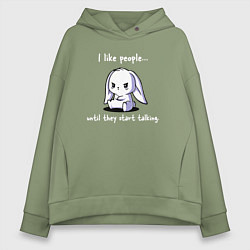 Толстовка оверсайз женская I like people rabbit, цвет: авокадо