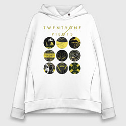 Толстовка оверсайз женская Twenty One Pilots коллаж, цвет: белый