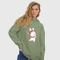 Толстовка оверсайз женская Кролик в шапке и шарфе арт, цвет: авокадо — фото 2