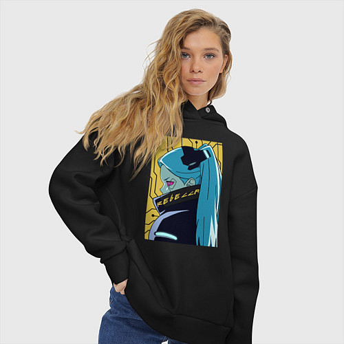 Женское худи оверсайз Киберпанк Ребекка / Черный – фото 3