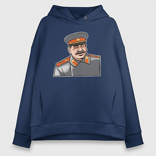 Женское худи оверсайз Товарищ Сталин смеётся / Тёмно-синий – фото 1
