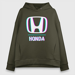 Толстовка оверсайз женская Значок Honda в стиле glitch, цвет: хаки