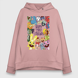 Толстовка оверсайз женская Happy three friends - poster, цвет: пыльно-розовый