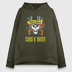 Толстовка оверсайз женская Guns n roses Skull, цвет: хаки