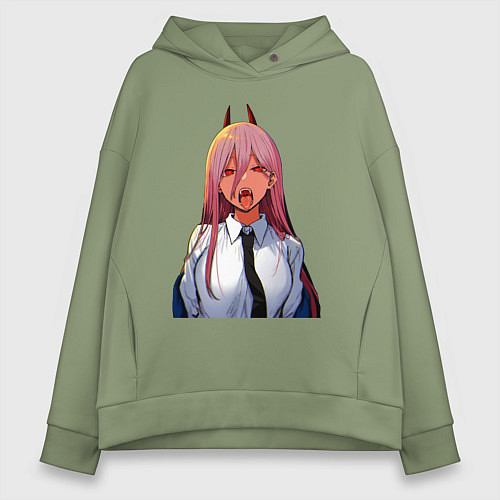 Женское худи оверсайз Это же Пауэр - Человек бензопила / Авокадо – фото 1