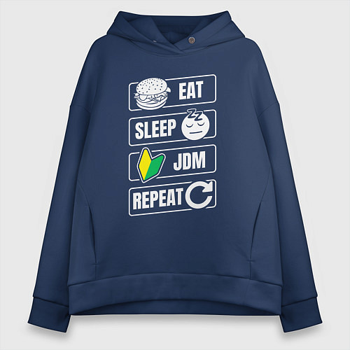 Женское худи оверсайз Eat sleep JDM repeat / Тёмно-синий – фото 1