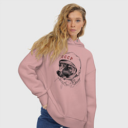 Толстовка оверсайз женская Лайка собака космонавт СССР, цвет: пыльно-розовый — фото 2