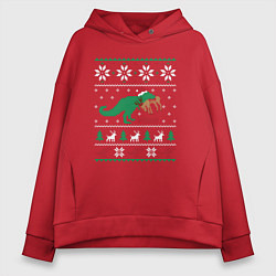 Женское худи оверсайз Новогодний тирекс - ugly sweater