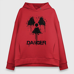 Толстовка оверсайз женская Danger radiation symbol, цвет: красный