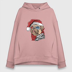 Толстовка оверсайз женская Pug merry christmas, цвет: пыльно-розовый