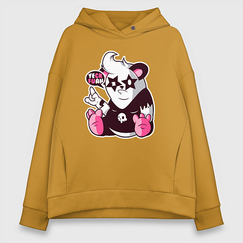 Женское худи оверсайз Панда с жестом рок / Горчичный – фото 1