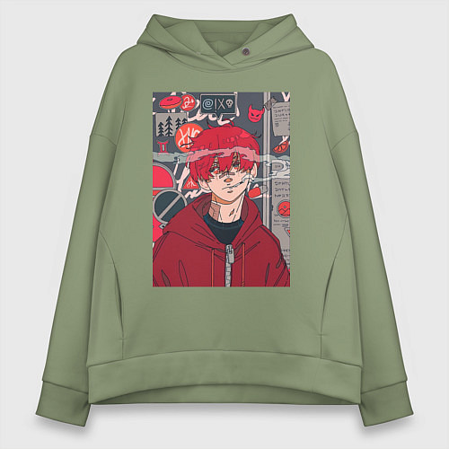 Женское худи оверсайз Красноволосый парень / Авокадо – фото 1