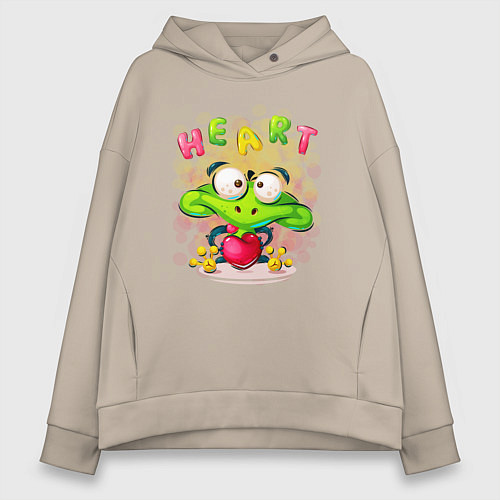 Женское худи оверсайз Лягушонок с сердцем / Миндальный – фото 1
