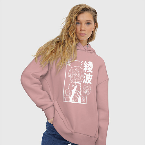 Женское худи оверсайз Аянами рей из аниме евангелион / Пыльно-розовый – фото 3
