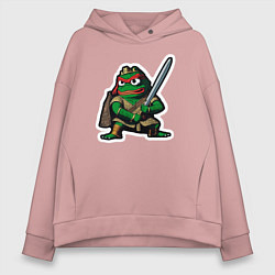 Толстовка оверсайз женская Лягушонок Пепе воин, цвет: пыльно-розовый