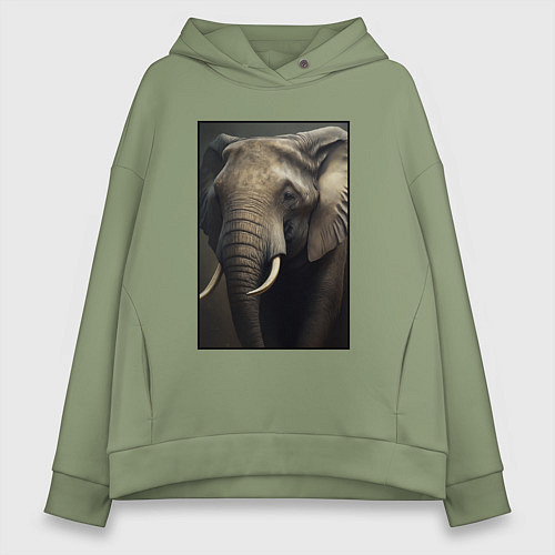 Женское худи оверсайз Портрет слона / Авокадо – фото 1