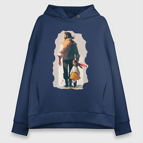 Женское худи оверсайз Дочка и отец вместе / Тёмно-синий – фото 1