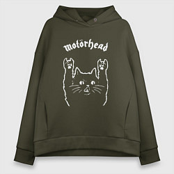 Толстовка оверсайз женская Motorhead рок кот, цвет: хаки