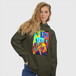 Толстовка оверсайз женская Andy Warhol and neural network - collaboration, цвет: хаки — фото 2