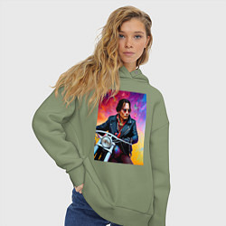 Толстовка оверсайз женская Джонни Депп на мотоцикле - нейросеть, цвет: авокадо — фото 2