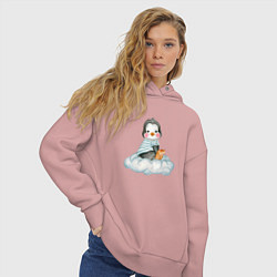 Толстовка оверсайз женская Пингвин на облаке, цвет: пыльно-розовый — фото 2