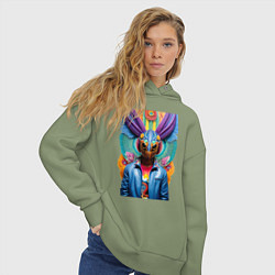 Толстовка оверсайз женская Пришелец в кожаной куртке - нейросеть, цвет: авокадо — фото 2
